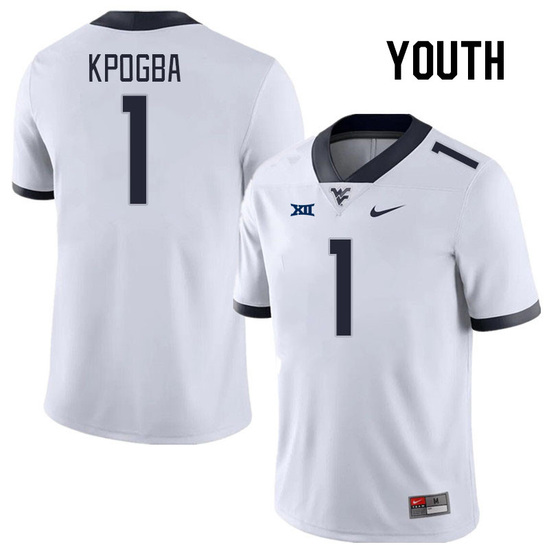Youth #1 Lee Kpogba West Virginia Mountaineers College Football Jerseys Stitched Sale-White